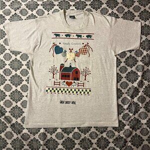 Vintage 90s Simply Country Great Smoky Mountains Cottage Light Grey Graphic Tee